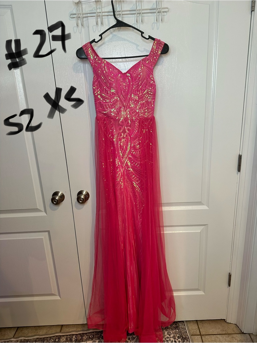 Elegant Pink Beaded V-Neck Evening Gown